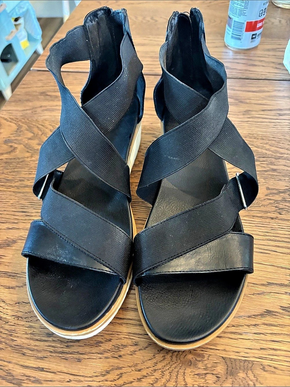 MIA Kimmi Black Strappy Wedge Sandals